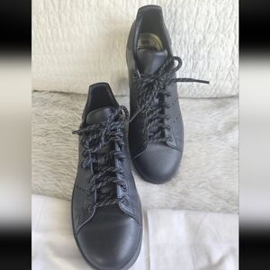Adidas Stan Smith Pharrell Shoes Mens 7.5 Black Leather Lace Up Low Top Sneakers